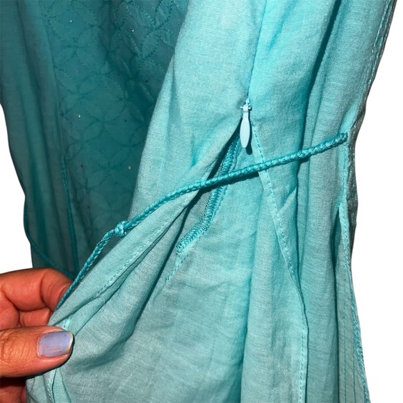 Ritu Kumar Kurta Dress Turquoise Lined Side Slit Studded Ombre Tasseled Size 36 - Picture 13 of 15
